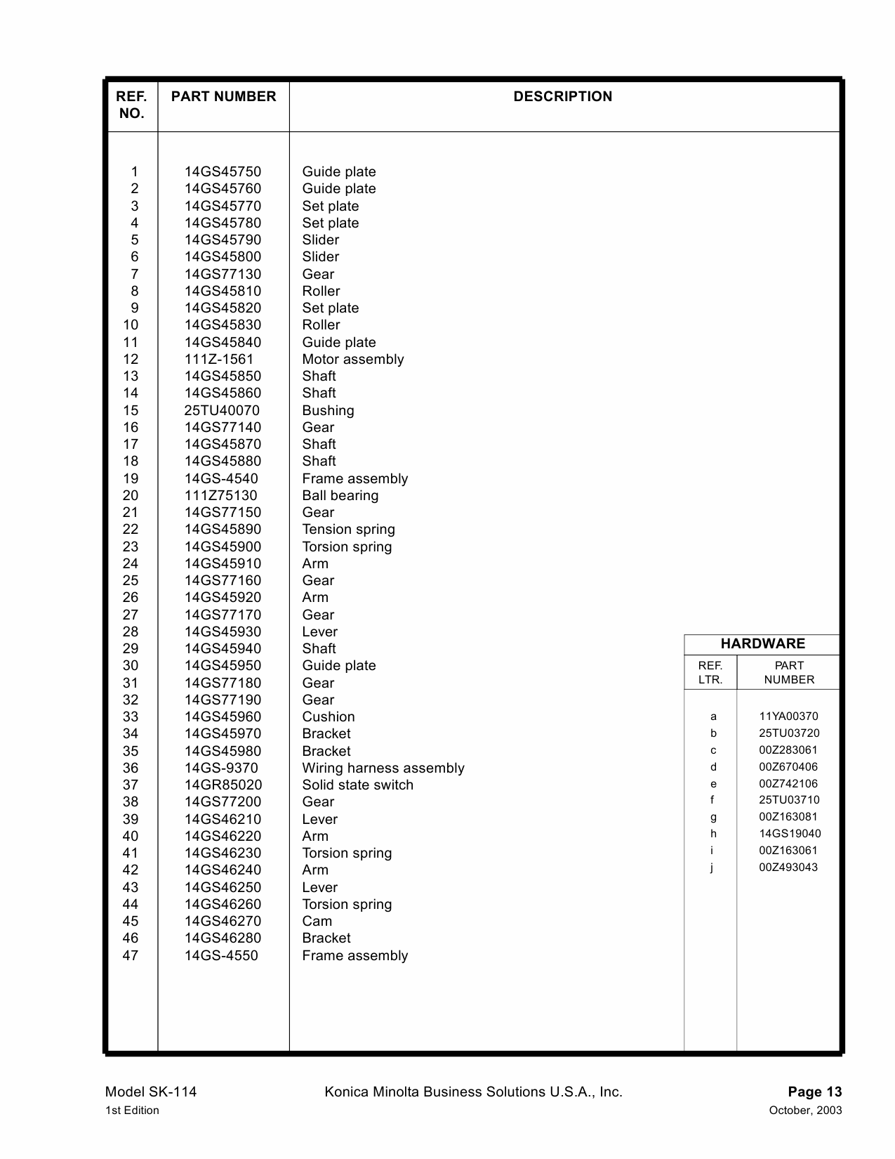 Konica-Minolta Options SK-114 4511 Parts Manual-4
